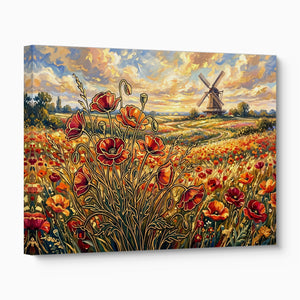 Poppies Golden Windmill — poppies golden windmill angled flush print