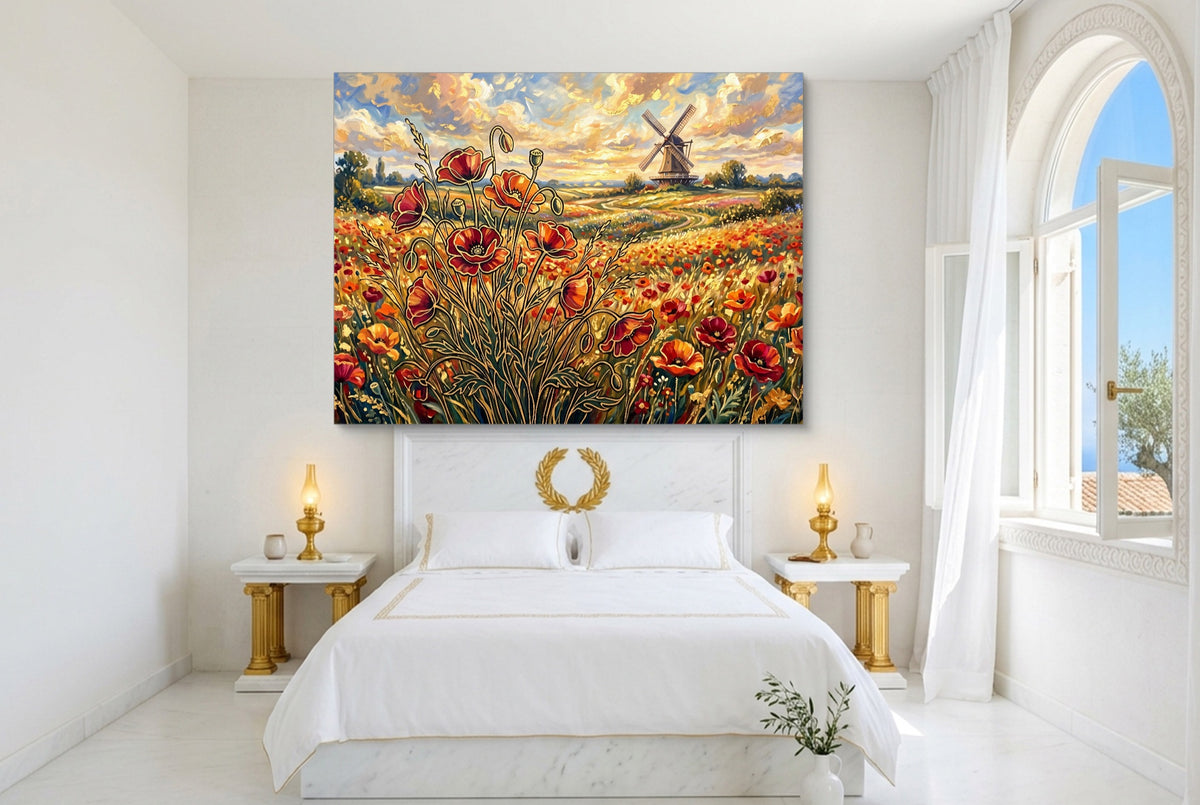 Poppies Golden Windmill — poppies golden windmill bedroom with window 1land flush print