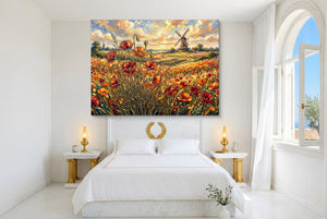 Poppies Golden Windmill — poppies golden windmill bedroom with window 1land flush print
