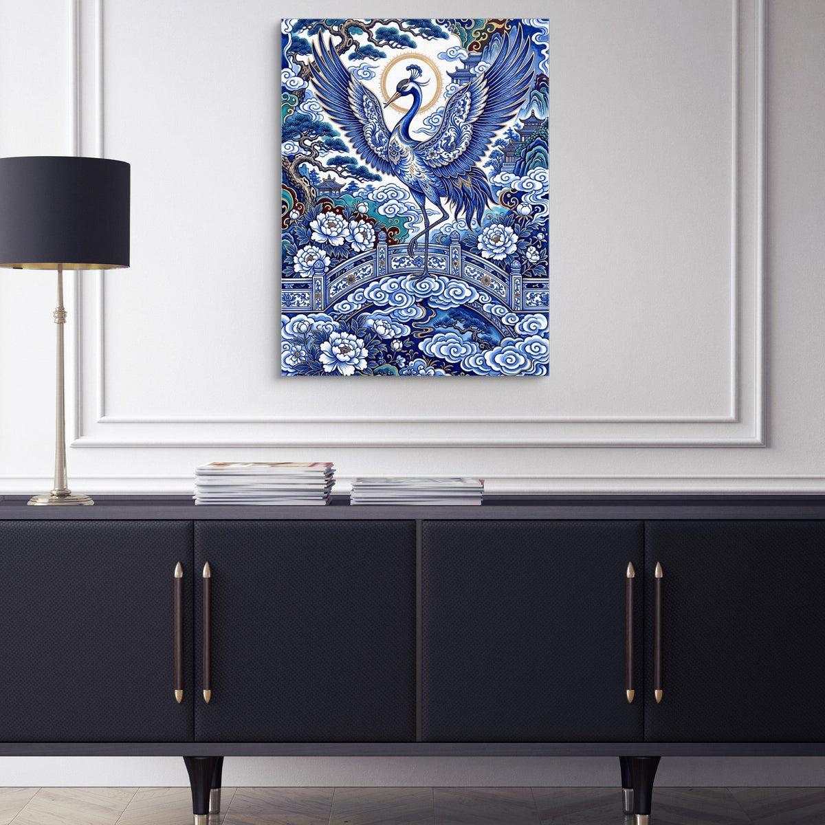 Porcelain Sky Crane - Luxury Wall Art
