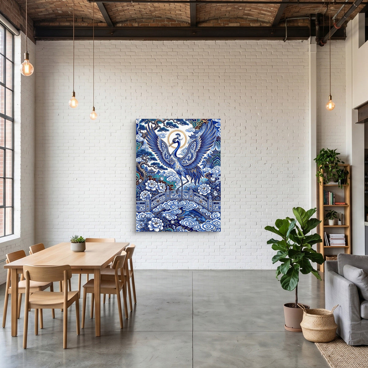Porcelain Sky Crane - Luxury Wall Art