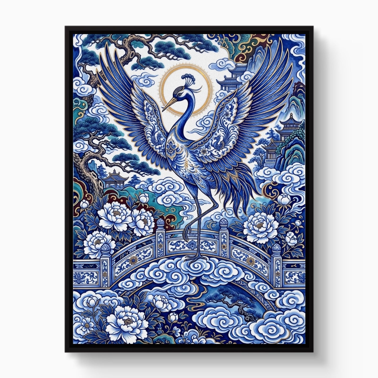 Porcelain Sky Crane - Luxury Wall Art