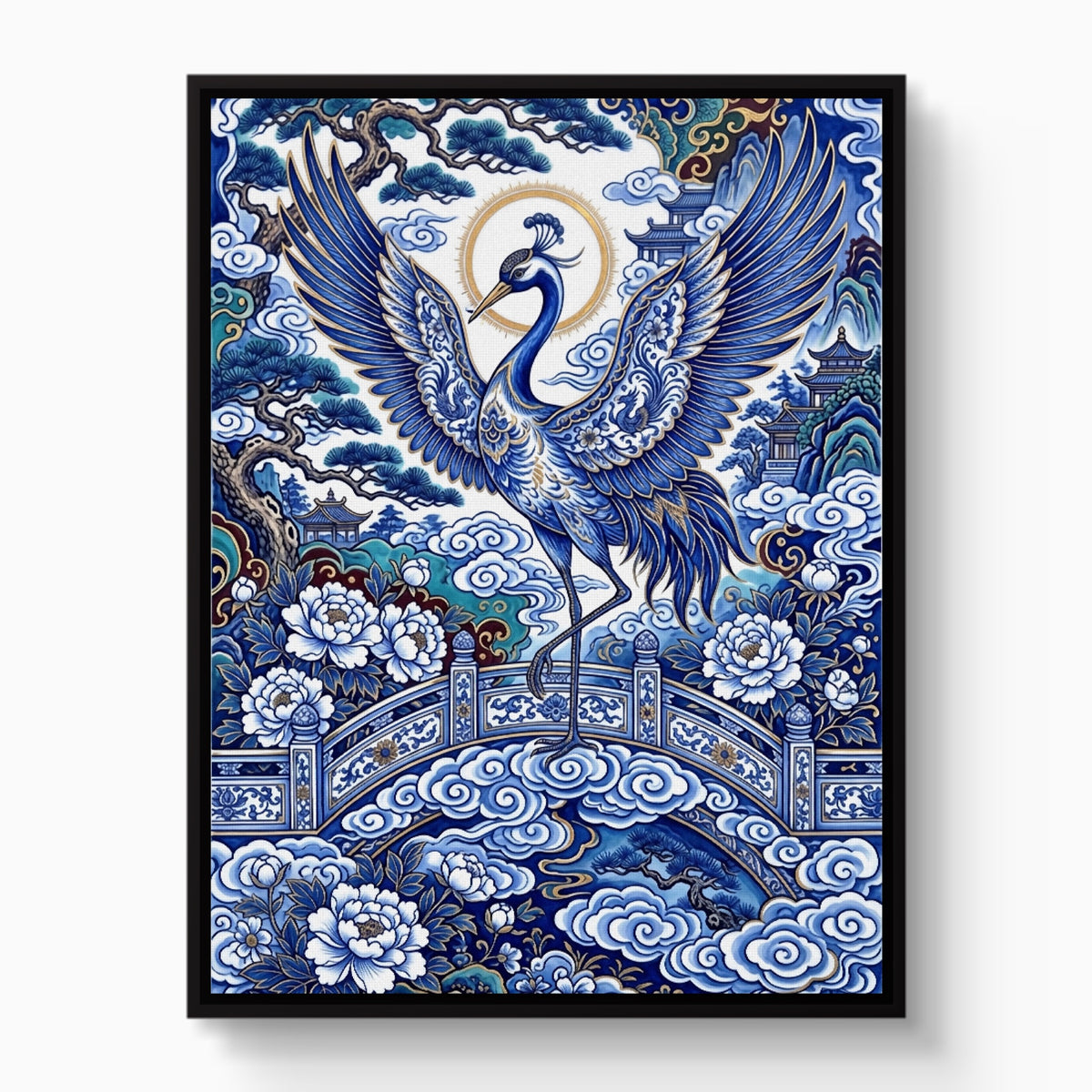 Porcelain Sky Crane — porcelain sky crane white studio framed black