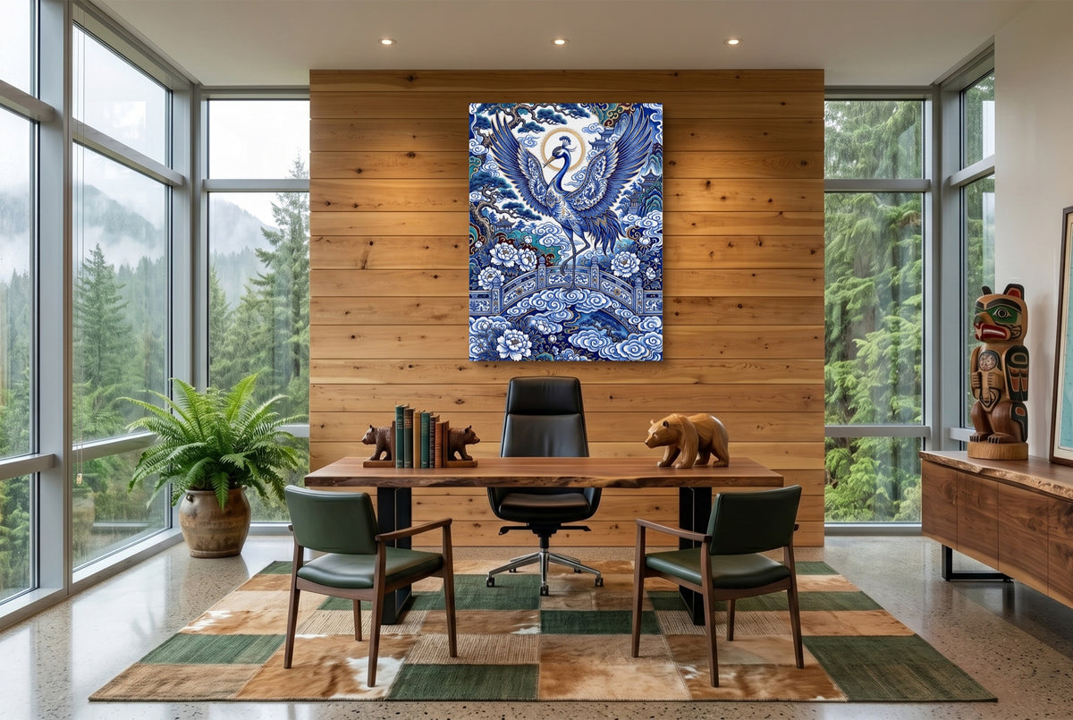 Porcelain Sky Crane — porcelain sky crane office with wooden desk 1port flush print