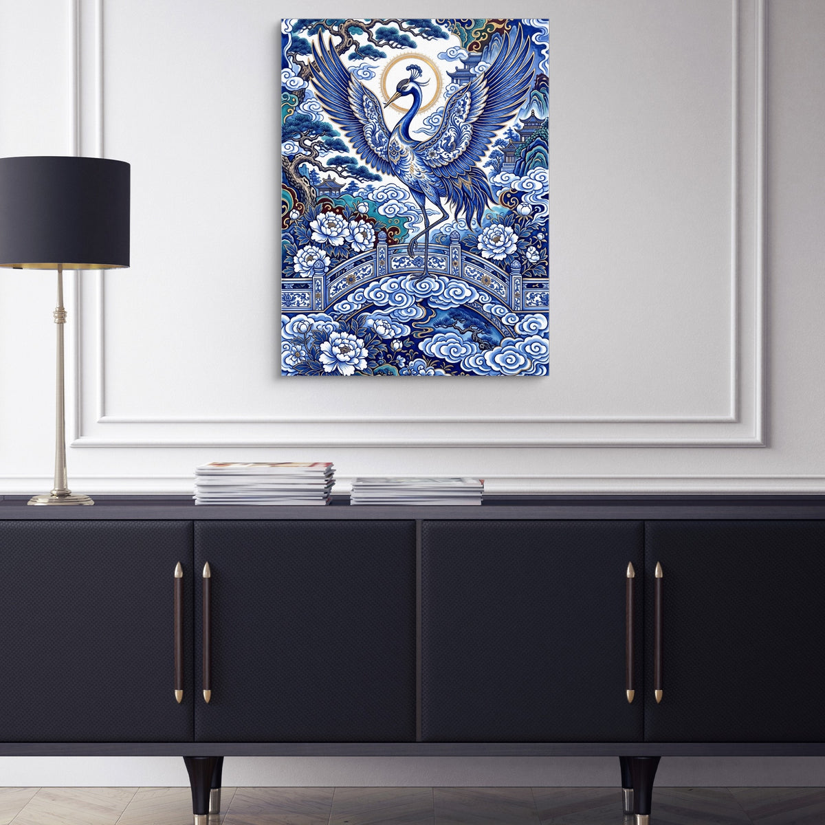 Porcelain Sky Crane — porcelain sky crane sq blue cabinet 1port flush print