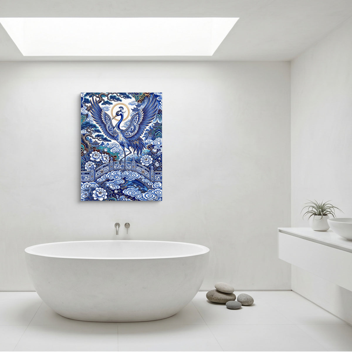 Porcelain Sky Crane — porcelain sky crane sq minimalist bathroom 1port flush print
