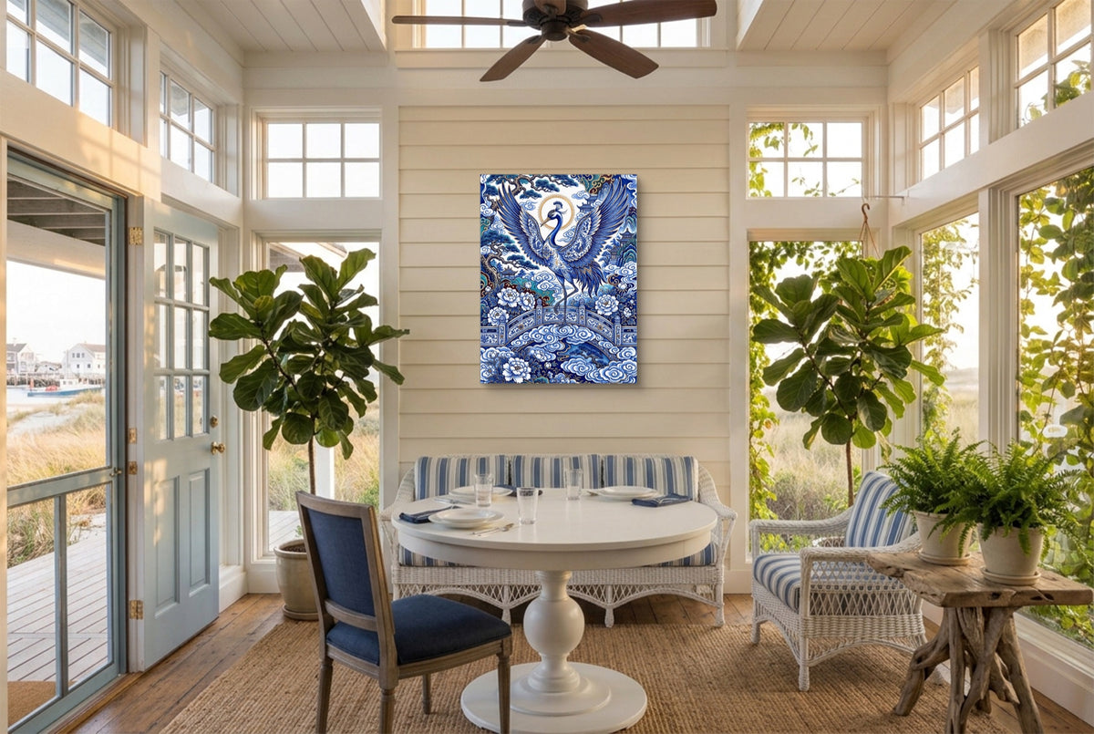 Porcelain Sky Crane — porcelain sky crane sunroom with furniture 1port flush print