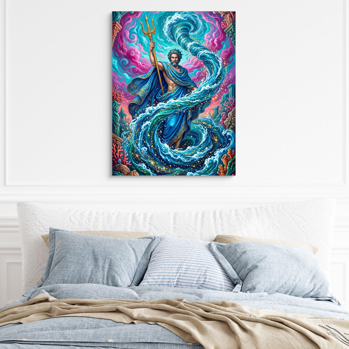 Poseidon's Azure Command — poseidon's azure command sq light blue bed 1port flush print