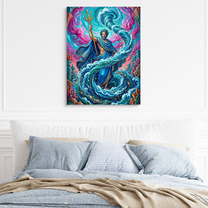 Poseidon's Azure Command — poseidon's azure command sq light blue bed 1port flush print