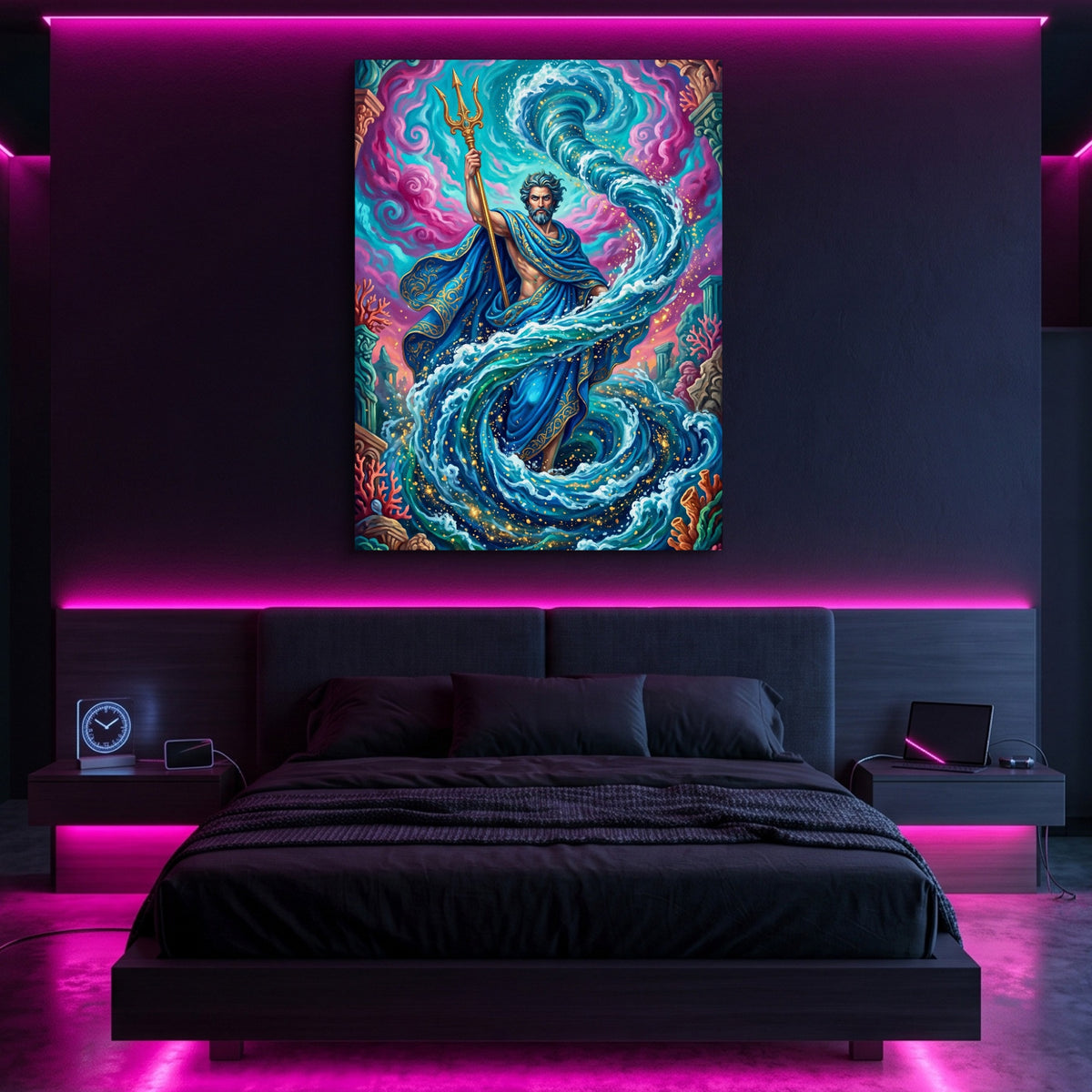 Poseidon's Azure Command — poseidon's azure command sq pink neon room portv2 1port flush print