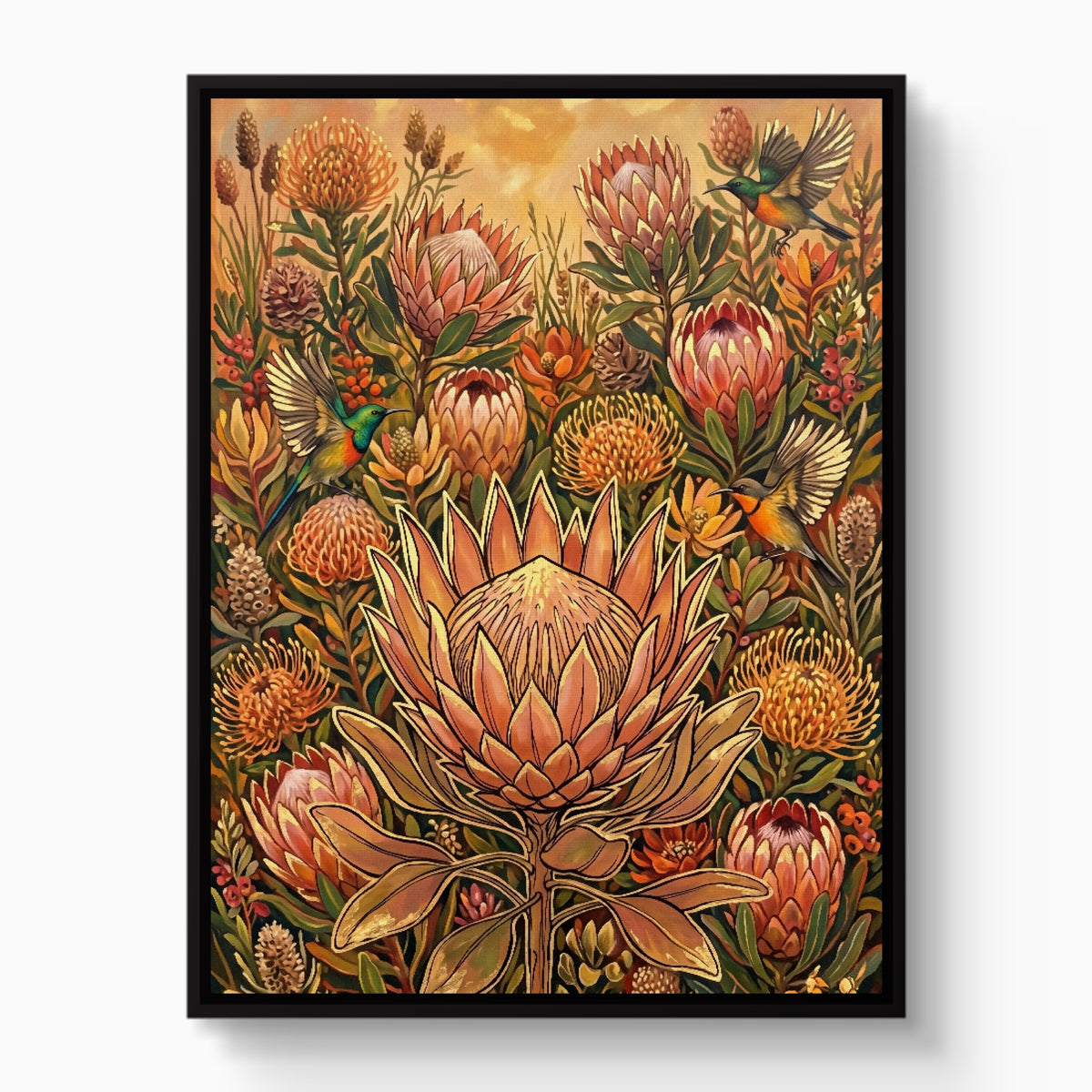 Protea Sunbird Garden — protea sunbird garden white studio framed black