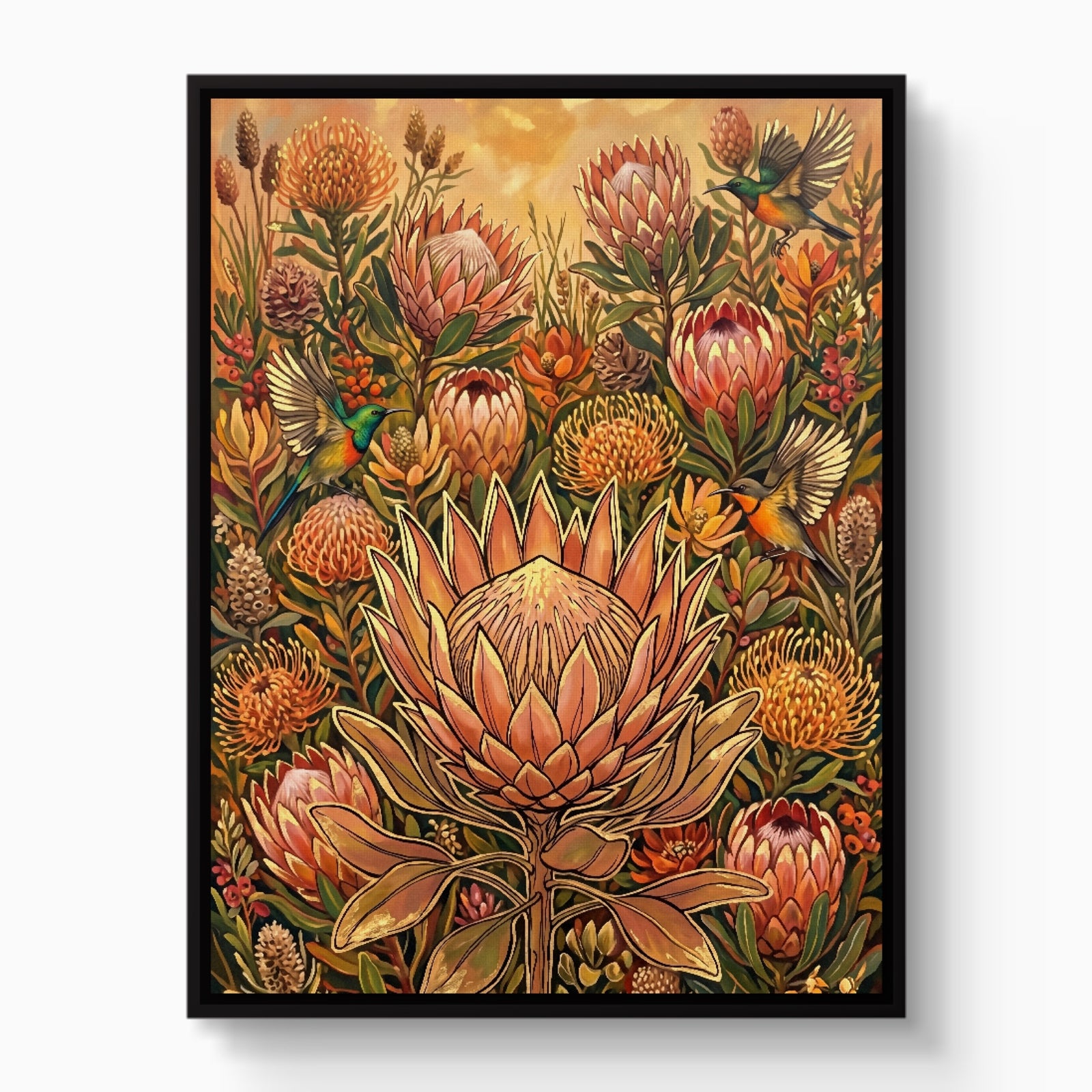 Protea Sunbird Garden — protea sunbird garden white studio framed black