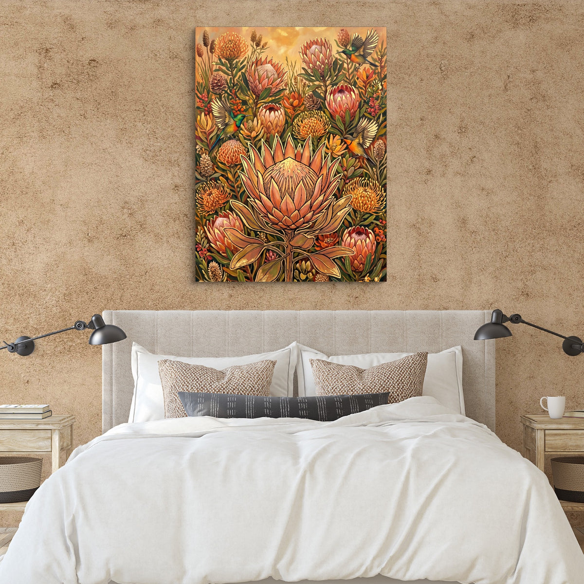 Protea Sunbird Garden — protea sunbird garden sq clay paper bedroom 1port flush print