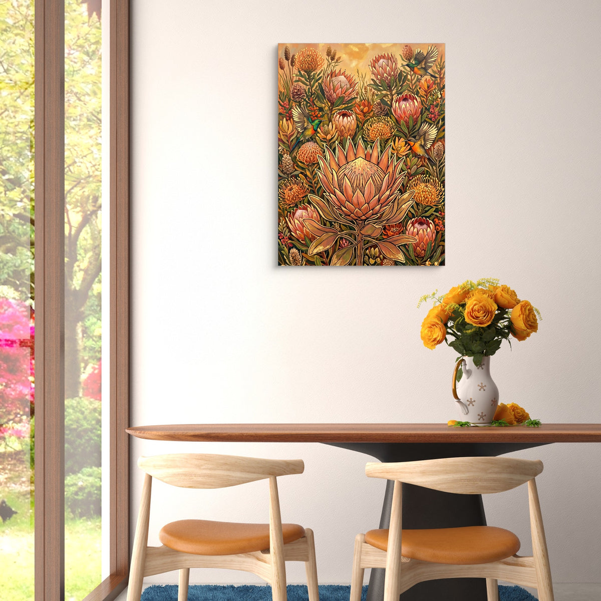 Protea Sunbird Garden — protea sunbird garden sq floral dining room 1port flush print