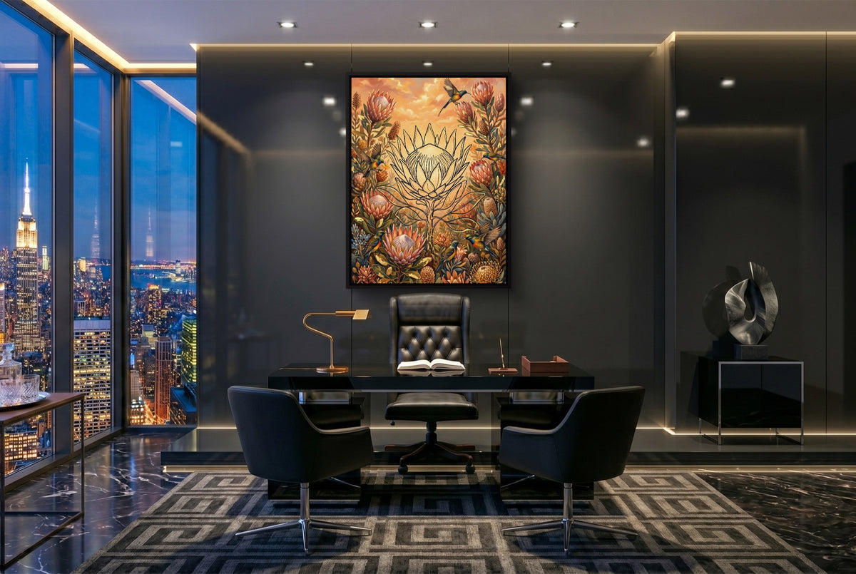 Protea Sunbird Sunrise — protea sunbird sunrise office with city view 3 1port framed black