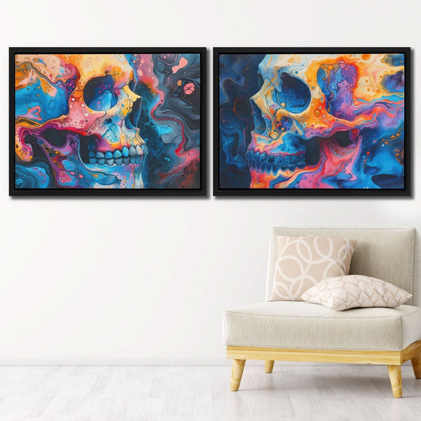 Psychedelic Painted Skulls - Colorful Pop Art Skull Duo