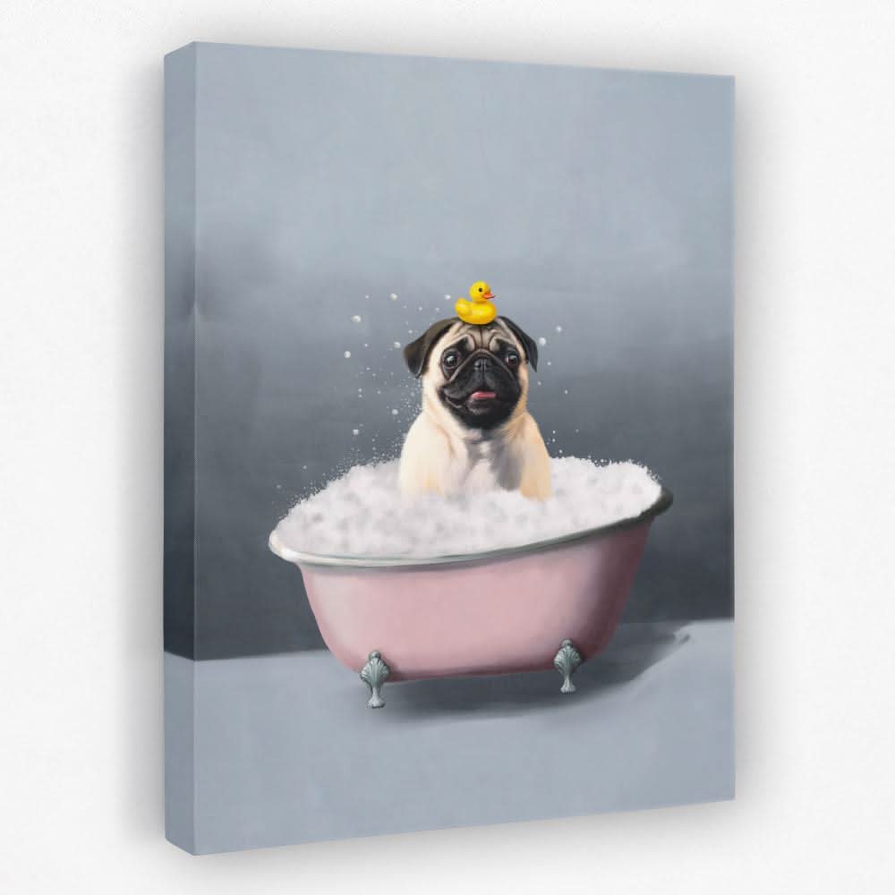 Pug In The Bath - Animals Canvas Wall Art