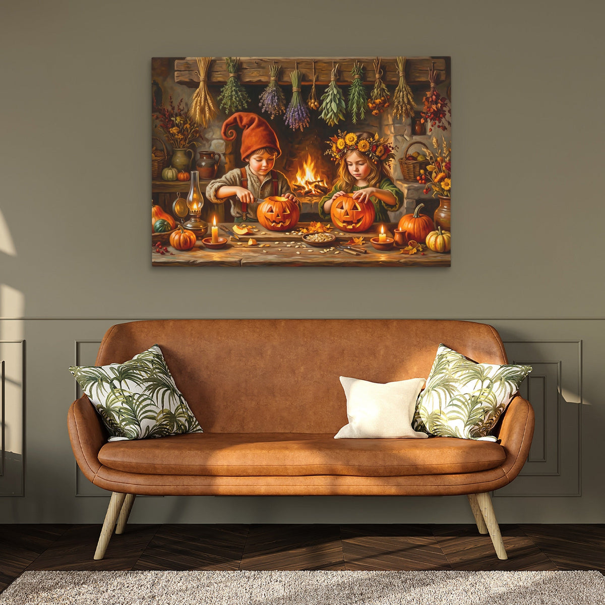 Pumpkin Carving Ritual canvas wall art, room view