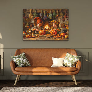 Pumpkin Carving Ritual canvas wall art, room view