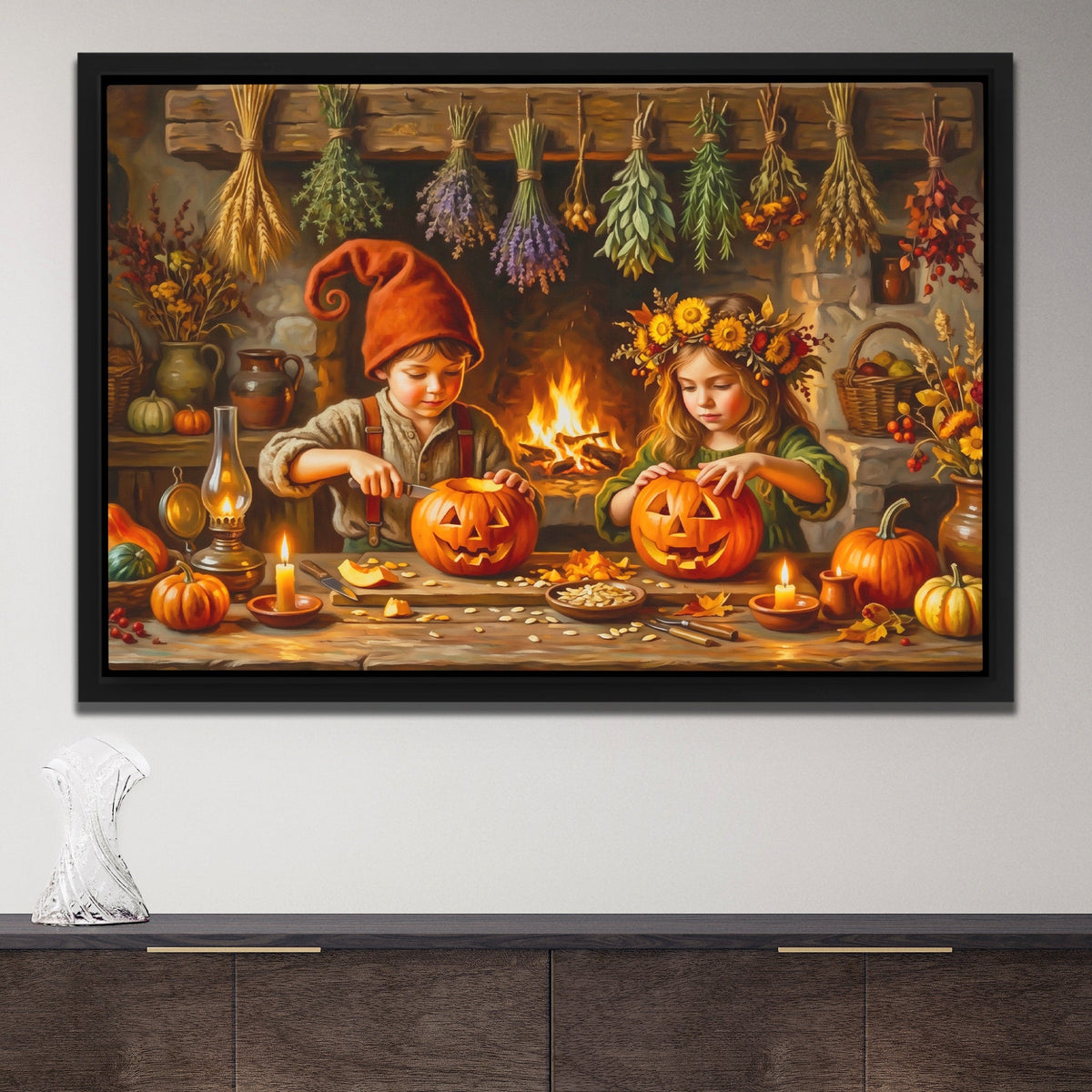 Pumpkin Carving Ritual canvas wall art, room view