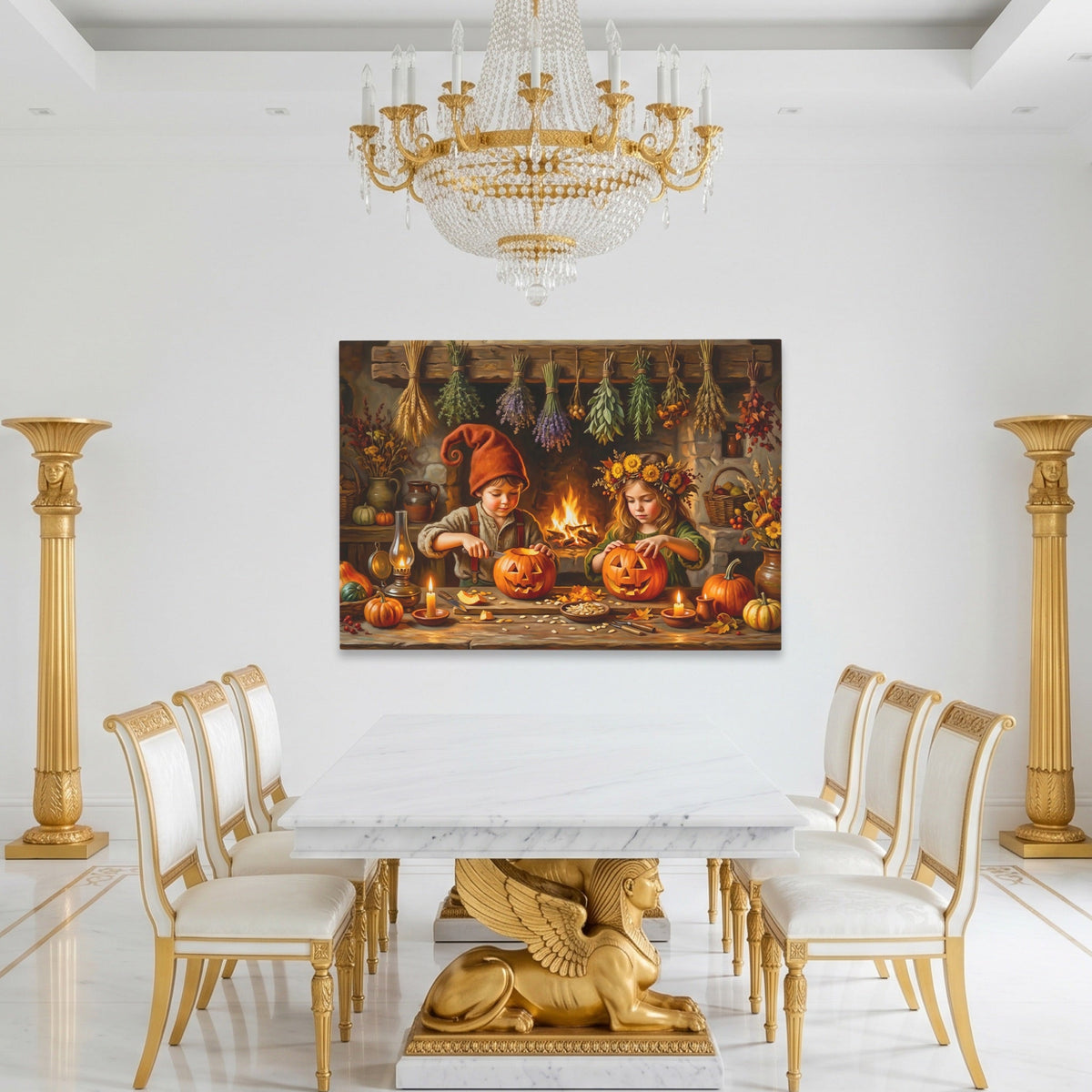 Pumpkin Carving Ritual canvas wall art, room view