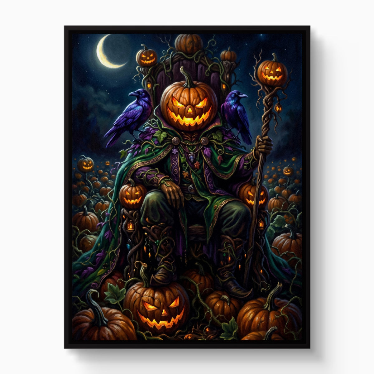 Pumpkin King Enthroned — pumpkin king enthroned white studio framed black