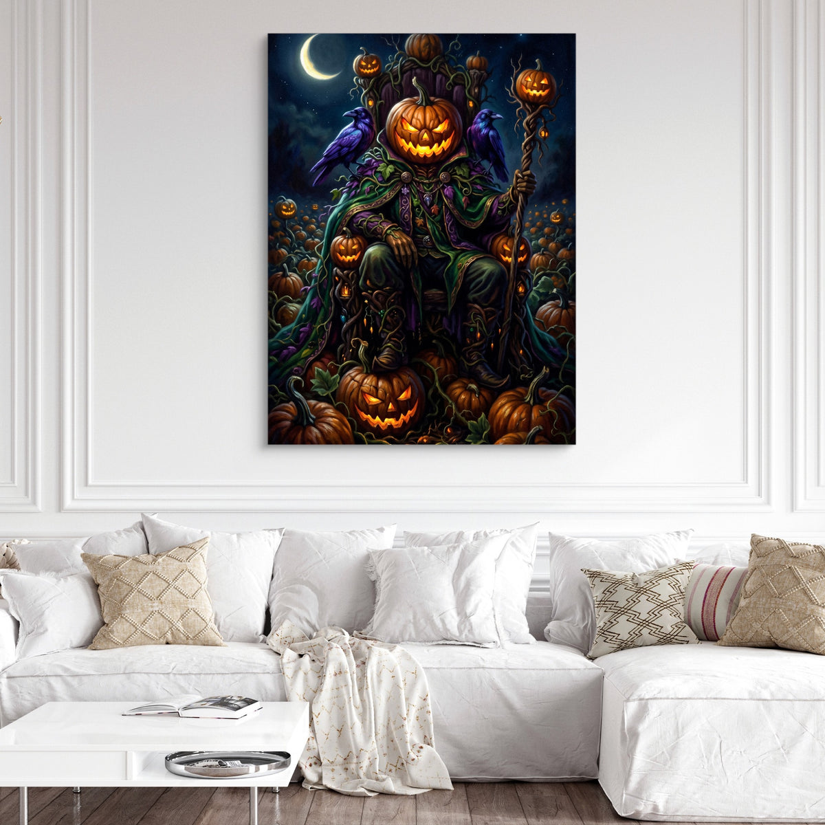 Pumpkin King Enthroned — pumpkin king enthroned sq white couch and wall 1port flush print