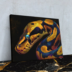 Python's Golden Coil - Blue Horizontal Canvas Print