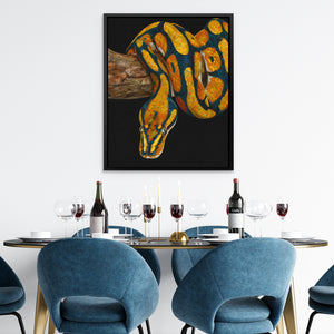 Python's Golden Coil - Horizontal Wall Art in Black Frame