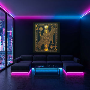 Queen Of Spades Egyptian Card — Queen Of Spades Egyptian Card Blue Pink Neon Room Port 106