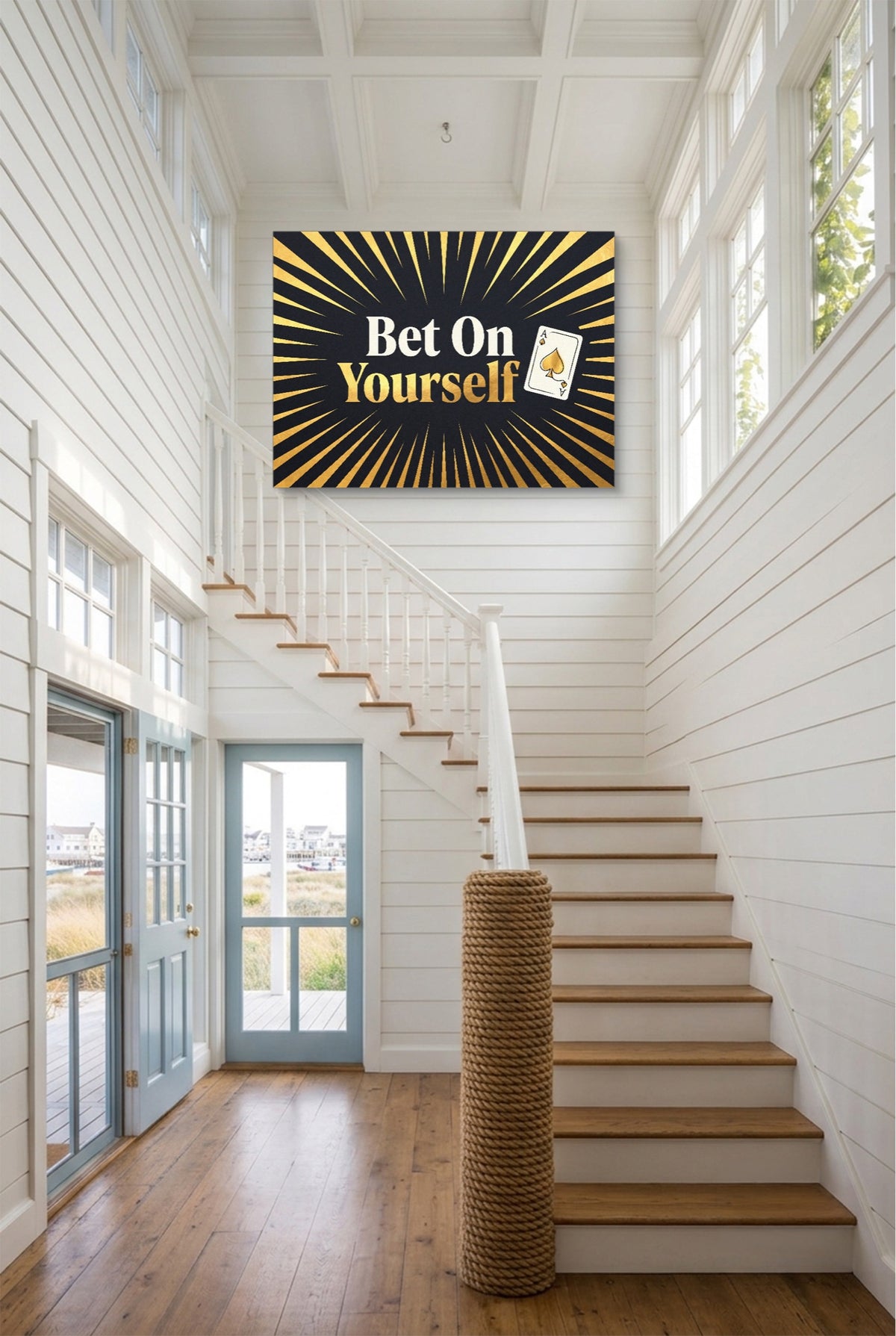 Quote Bet On Yourself — quote bet on yourself p interior staircase with windows 1land flush print