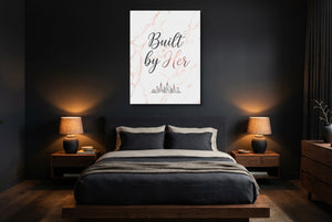 Quote Built By Her — quote built by her bedroom with dark walls 1port flush print
