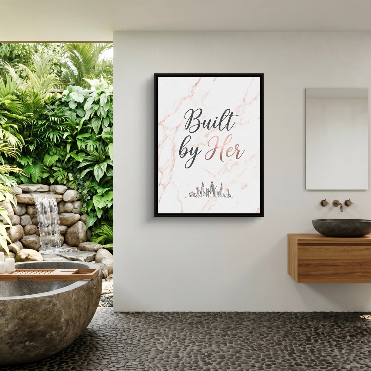 Quote Built By Her — quote built by her sq outdoor bathroom 1port framed black