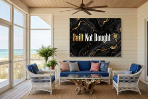 Quote Built Not Bought — quote built not bought living room with couch 2 1land flush print