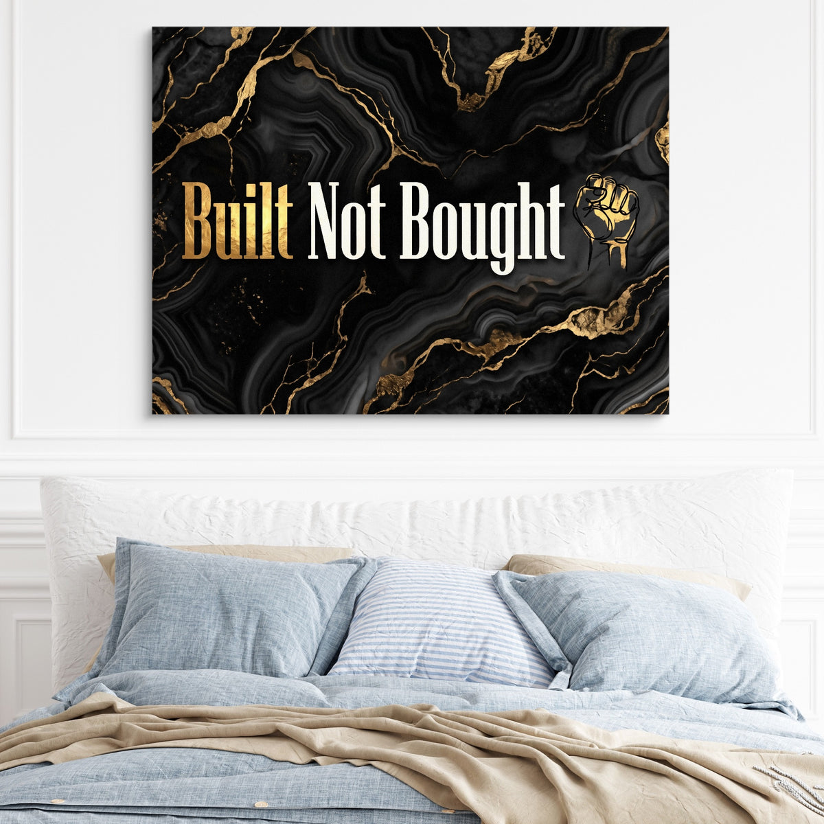 Quote Built Not Bought — quote built not bought sq light blue bed 1land flush print