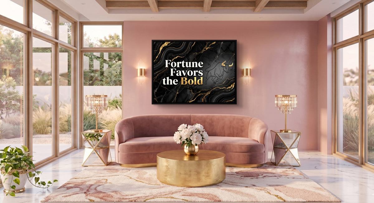 Quote Fortune Favors The Bold — quote fortune favors the bold pink living room 1land framed black