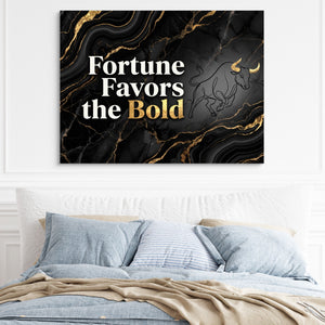 Quote Fortune Favors The Bold — quote fortune favors the bold sq light blue bed 1land flush print