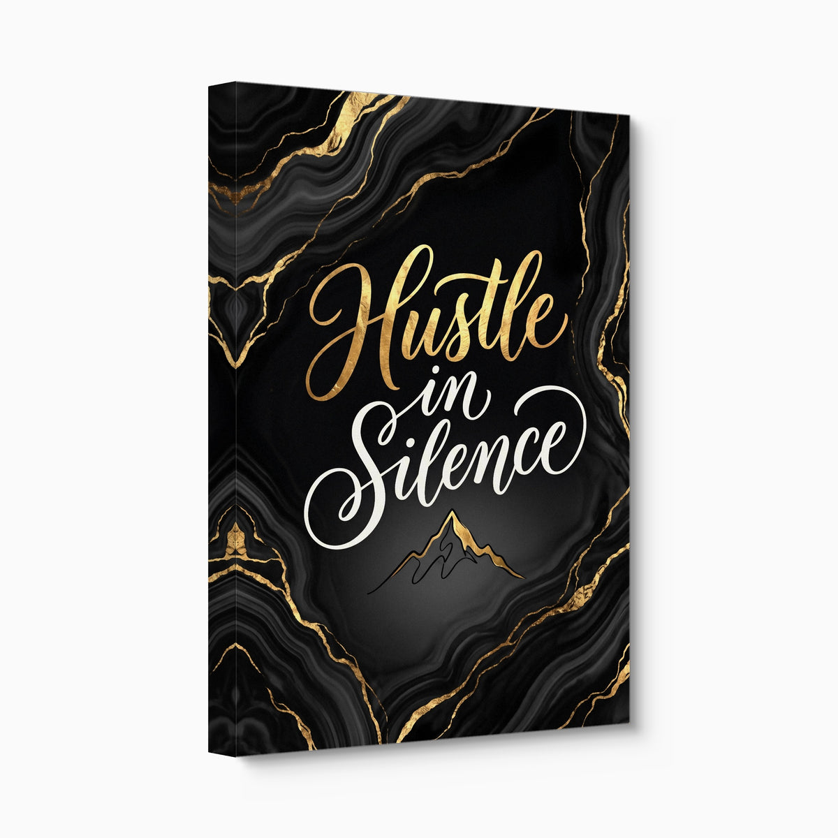 Quote Hustle In Silence — quote hustle in silence angled flush print