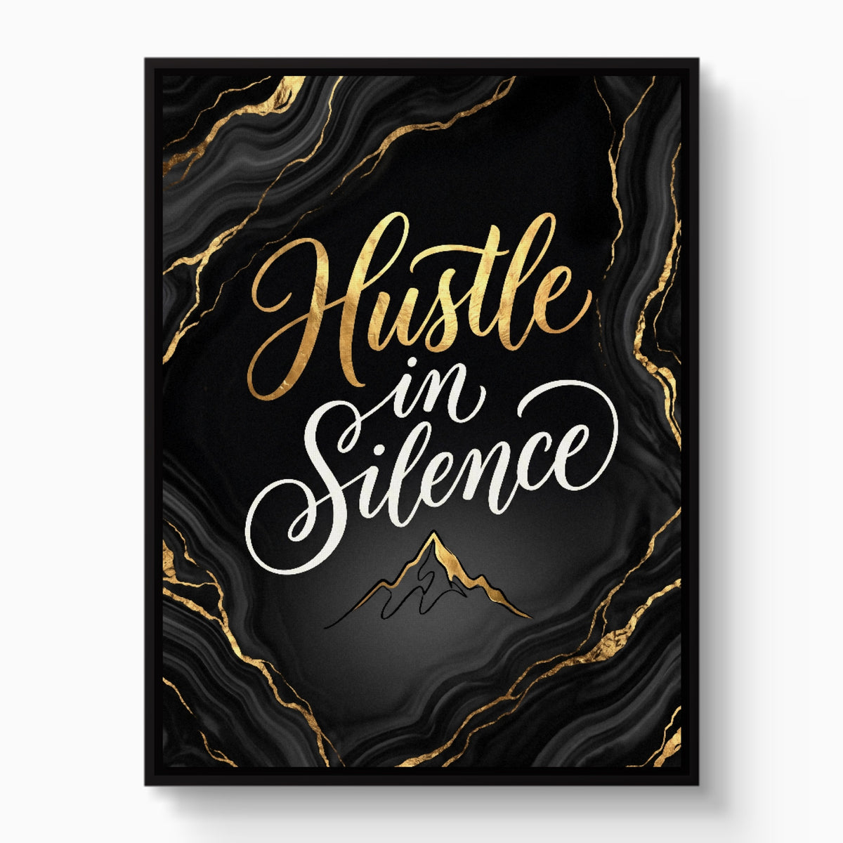 Quote Hustle In Silence — quote hustle in silence white studio framed black
