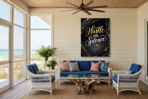 Quote Hustle In Silence — quote hustle in silence living room with couch 2 1port flush print