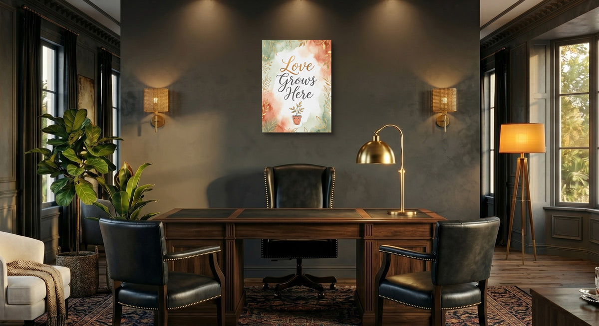 Quote Love Grows Here — quote love grows here office interior with desk 1port flush print
