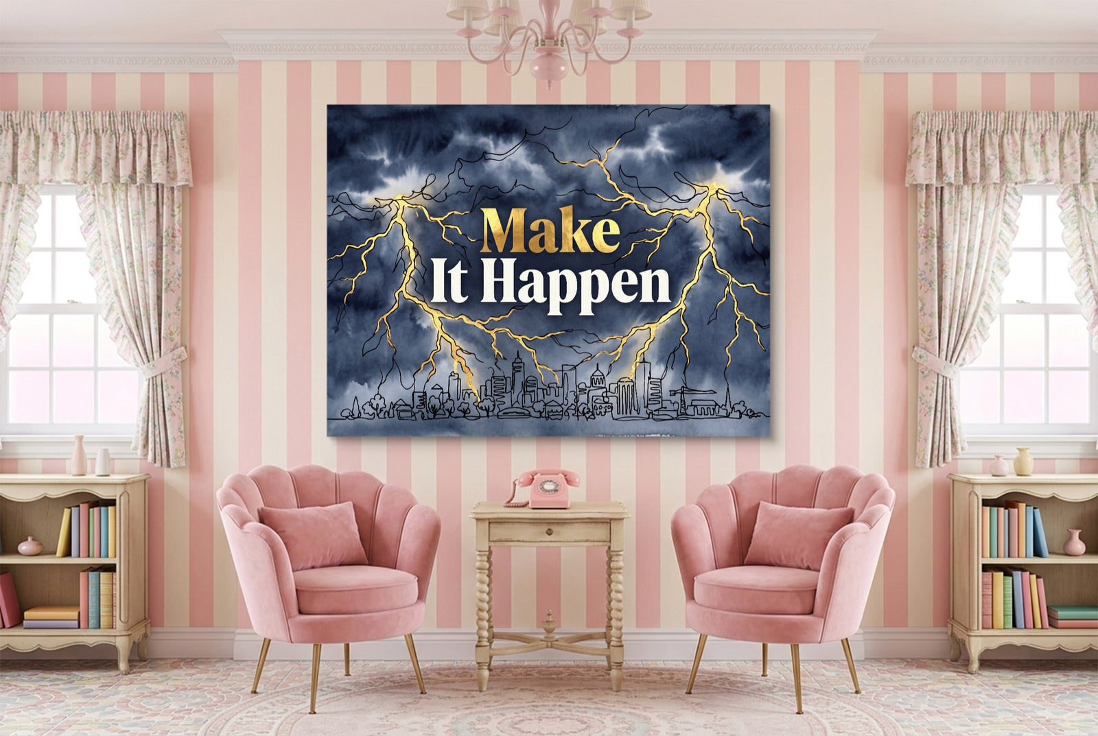 Quote Make It Happen V2 — quote make it happen v2 white studio framed black