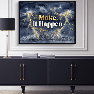 Quote Make It Happen V2 — quote make it happen v2 sq blue cabinet 1land framed black