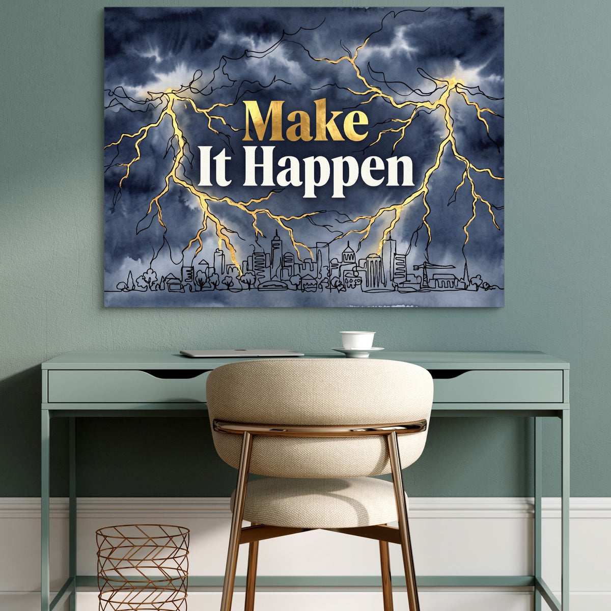 Quote Make It Happen V2 — quote make it happen v2 sq green desk 1land flush print