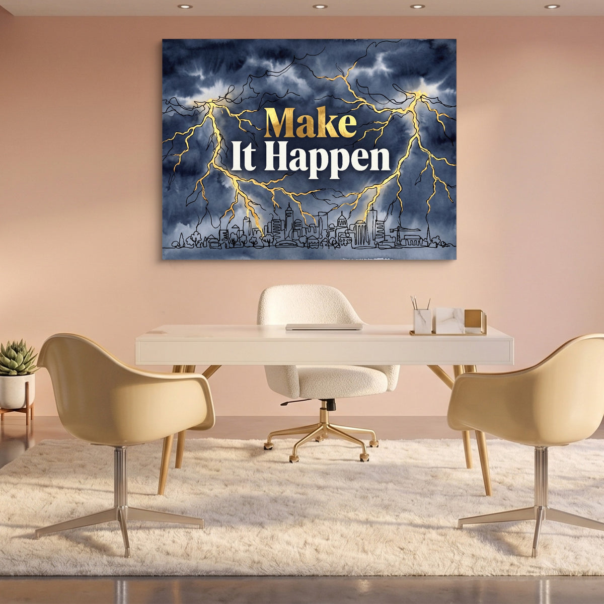 Quote Make It Happen V2 — quote make it happen v2 sq pink office 1land flush print