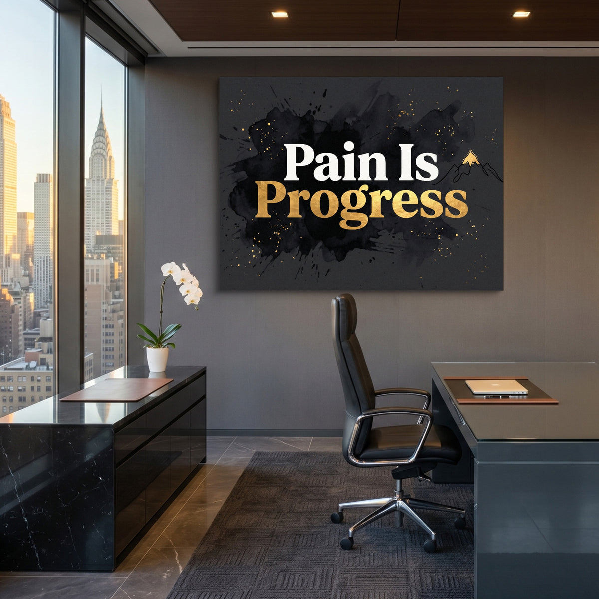 Quote Pain Is Progress — quote pain is progress sq office view 1land flush print