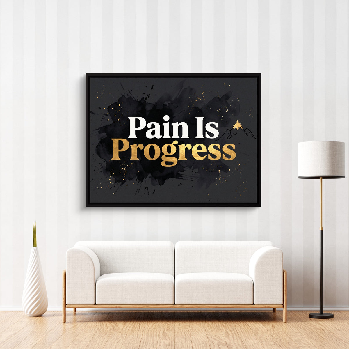 Quote Pain Is Progress — quote pain is progress sq striped wall luxe 1land framed black