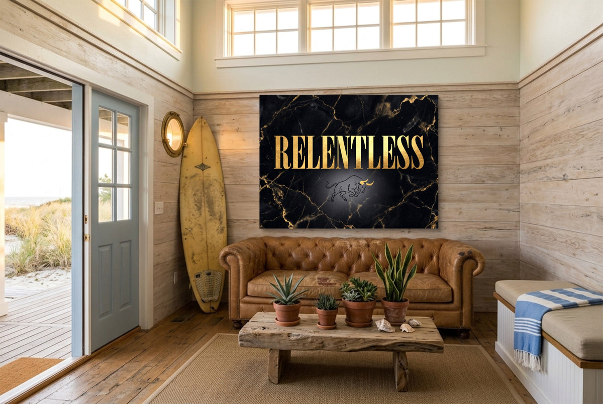 Quote Relentless — quote relentless living room with couch 3 1land flush print