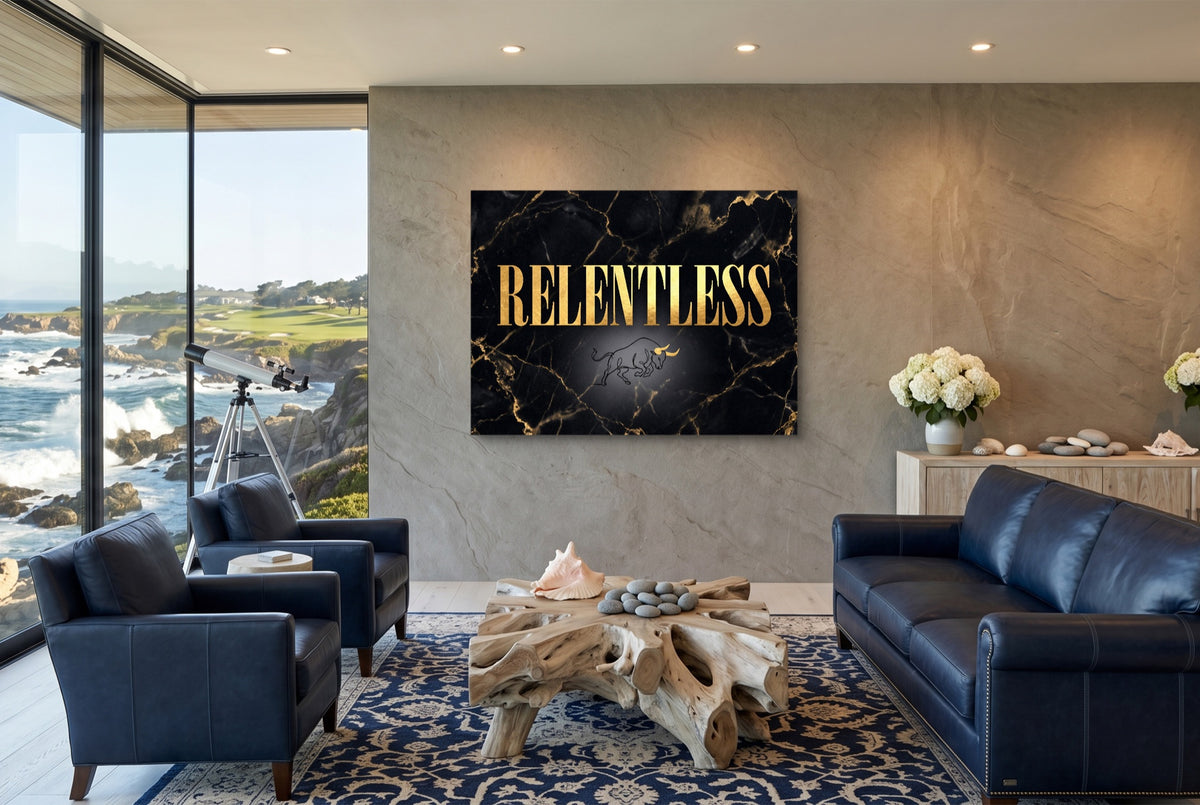 Quote Relentless — quote relentless living room with ocean view 1land flush print