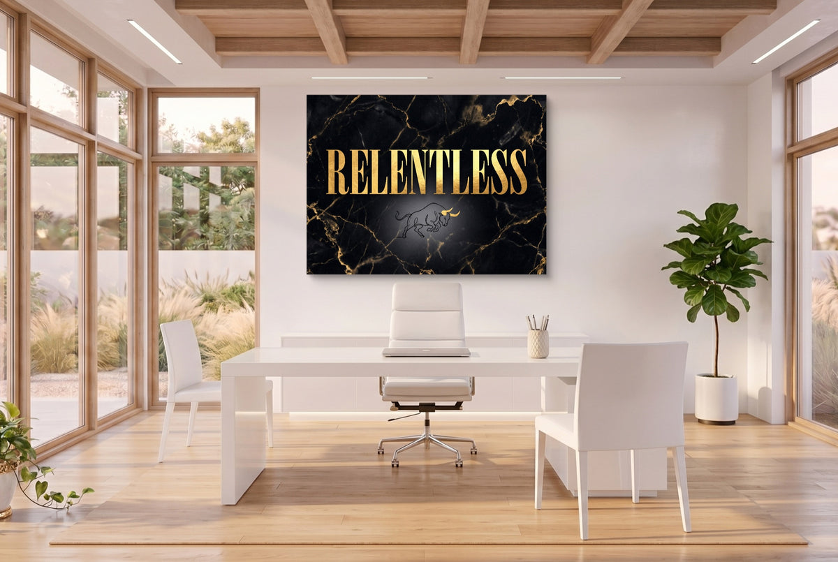 Quote Relentless — quote relentless office space with desk 3 1land flush print